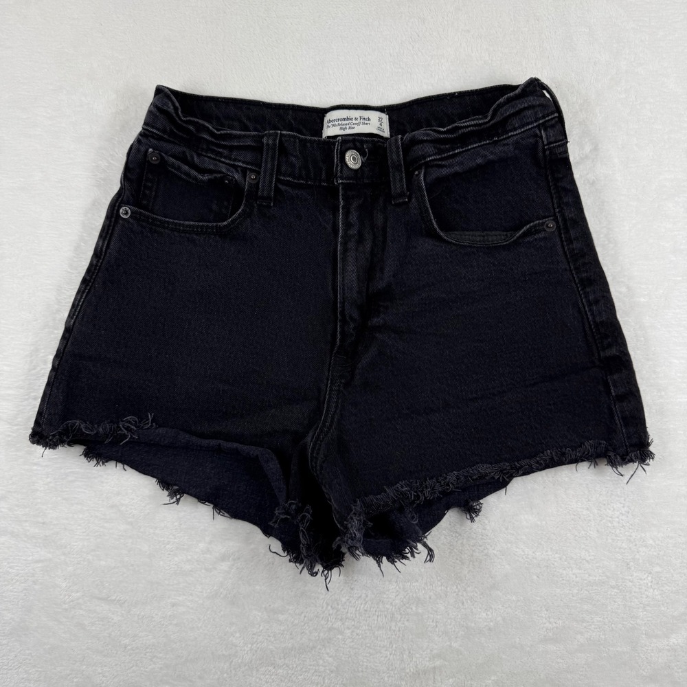 Abercrombie & Fitch 90s Relaxed Cutoff High Rise Black Denim Shorts Womens 27 4